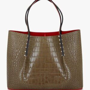 Christian Louboutin Cabarock Gray Croc Embossed Large Leather Shopper Tote
